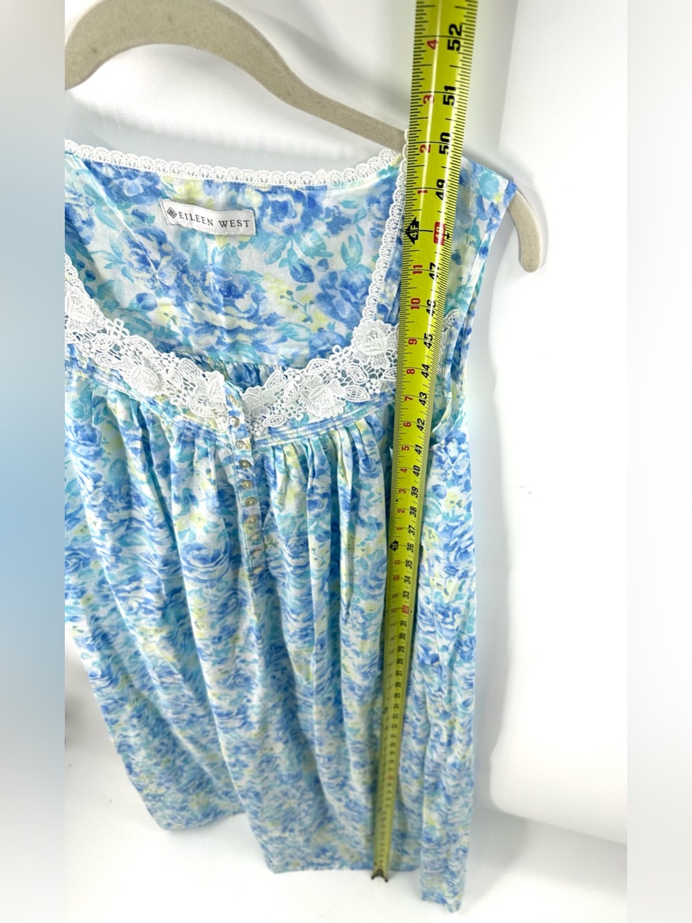 Eileen West Nightgown Sz Medium Blue Floral Lace Trim Cotton Sleeveless Cottage - Picture 9 of 9